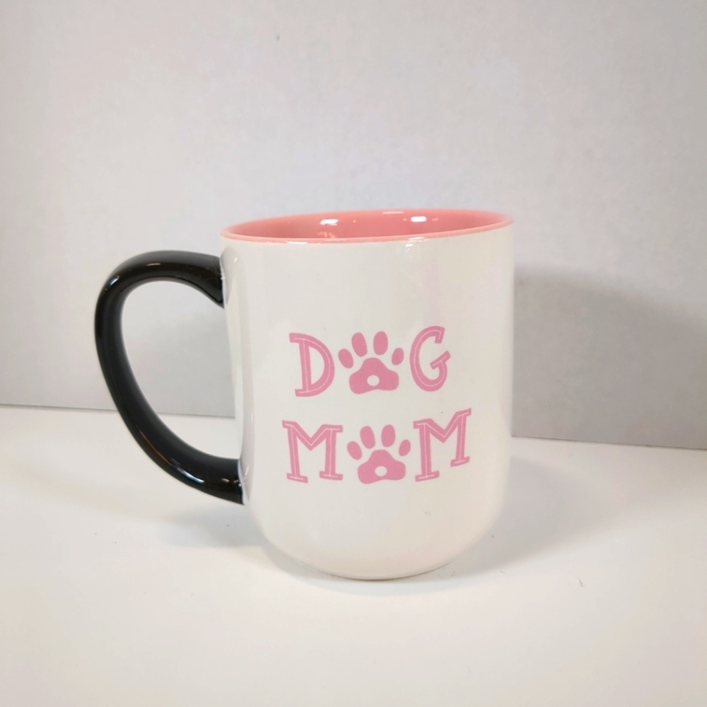 Dog Mom coffee mug, white/pink